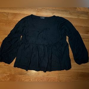 Womens Black Tie Front Top with Puff Sleeves Size Large